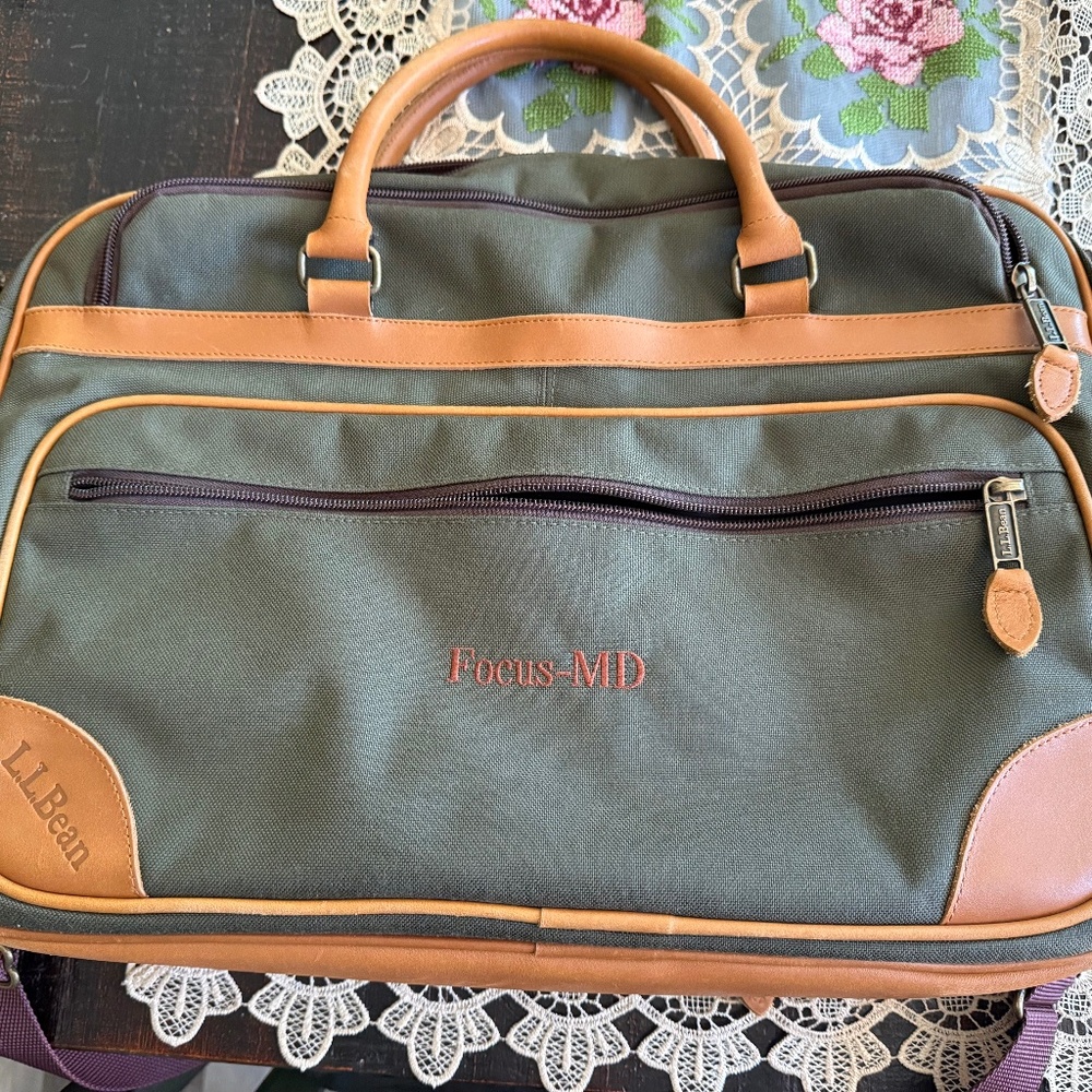 LL Bean leather trim carry on bag